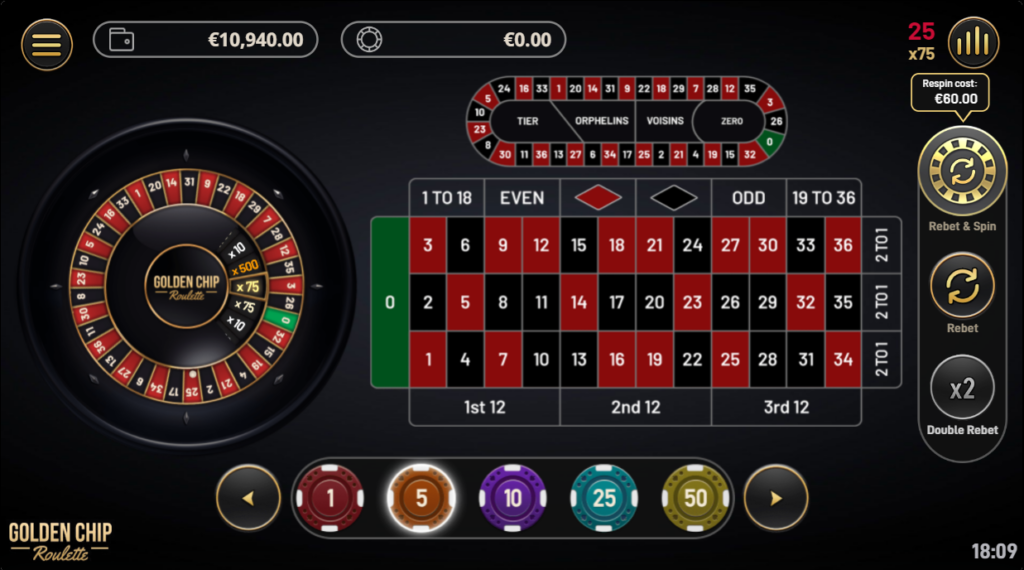 roulette table golden chip